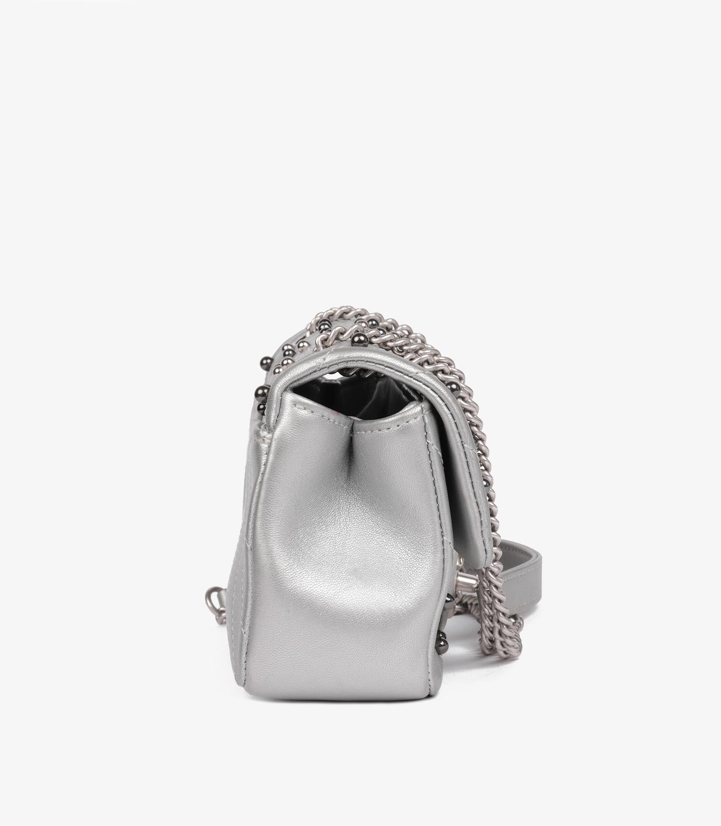 Chanel Silver Chevron Quilted Lambskin Stud Wars Rectangular Mini Flap Bag Excellent état - En vente à Bishop's Stortford, Hertfordshire
