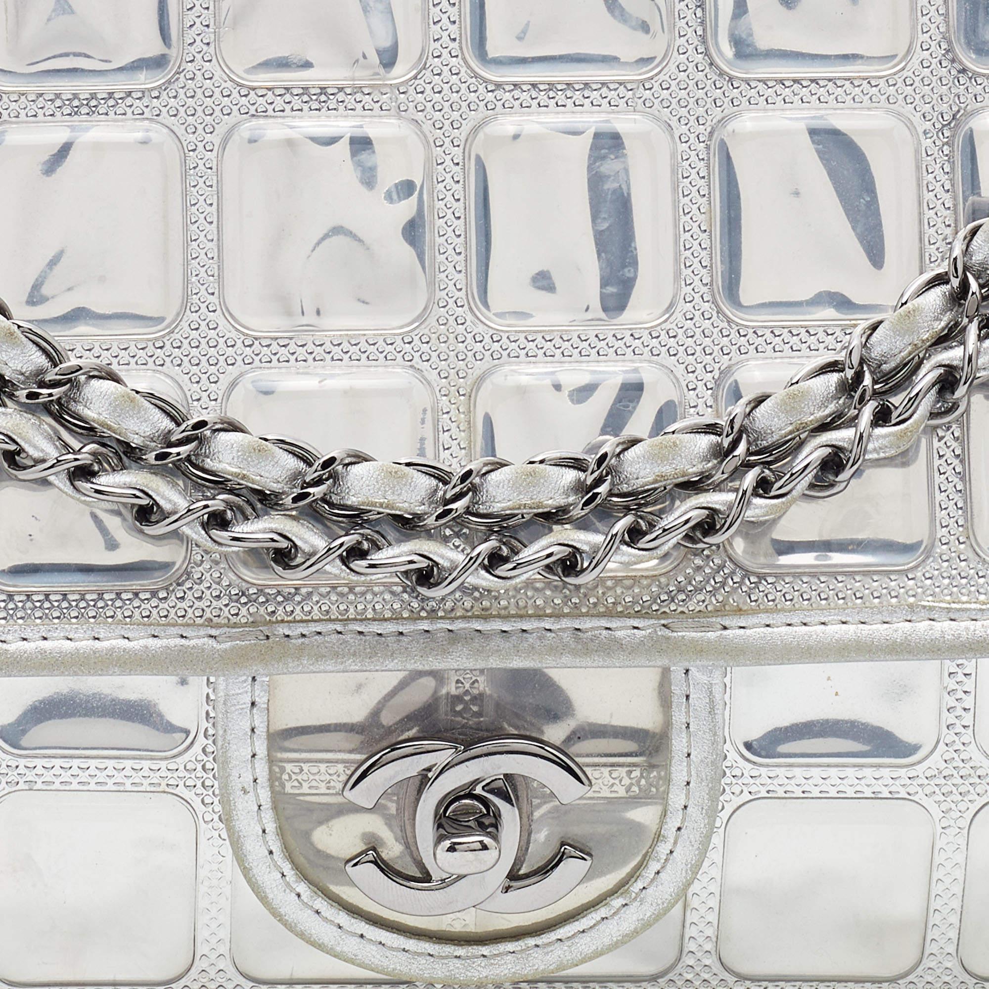 Chanel Silver Chocolate Bar PVC and Leather Ice Cube Flap Shoulder Bag 8