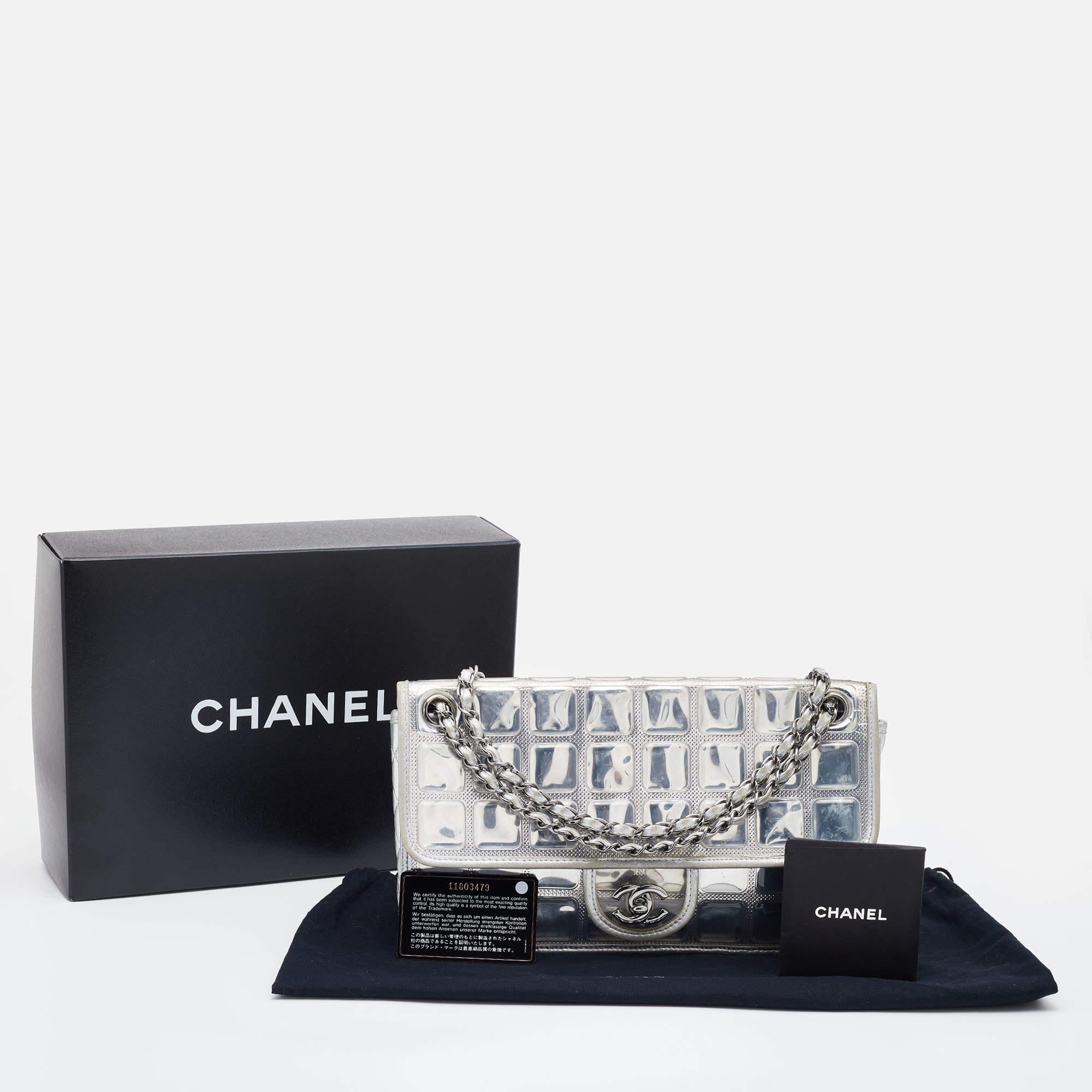 Chanel Silver Chocolate Bar PVC and Leather Ice Cube Flap Shoulder Bag 2