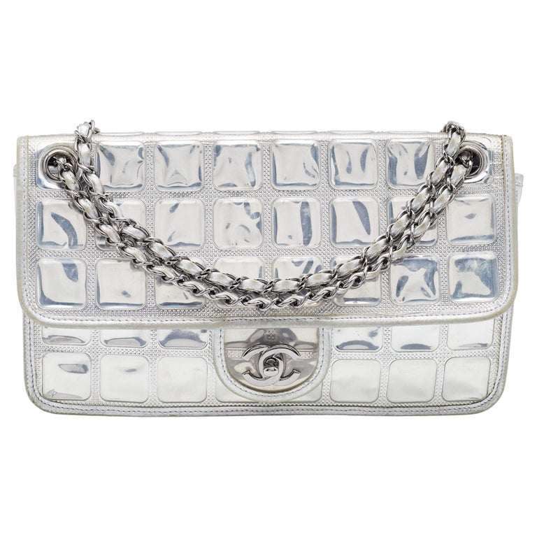 Chanel Silver Chocolate Bar PVC and Leather Ice Cube Flap Shoulder Bag