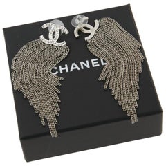 Chanel Silver Color Chain Earrings