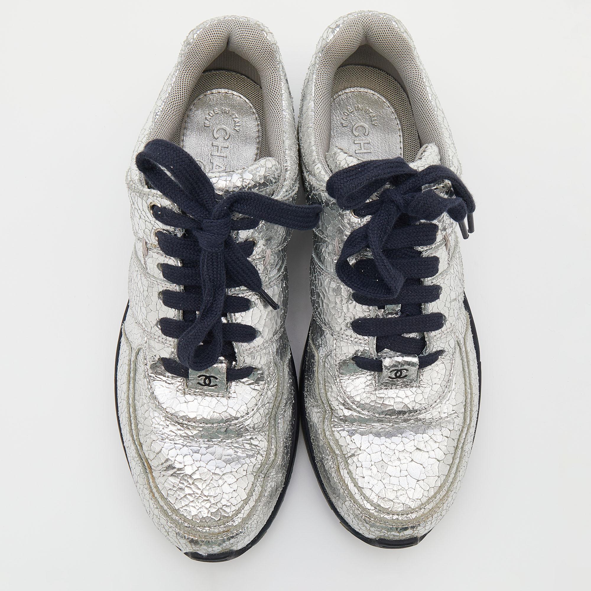 silver chanel sneakers