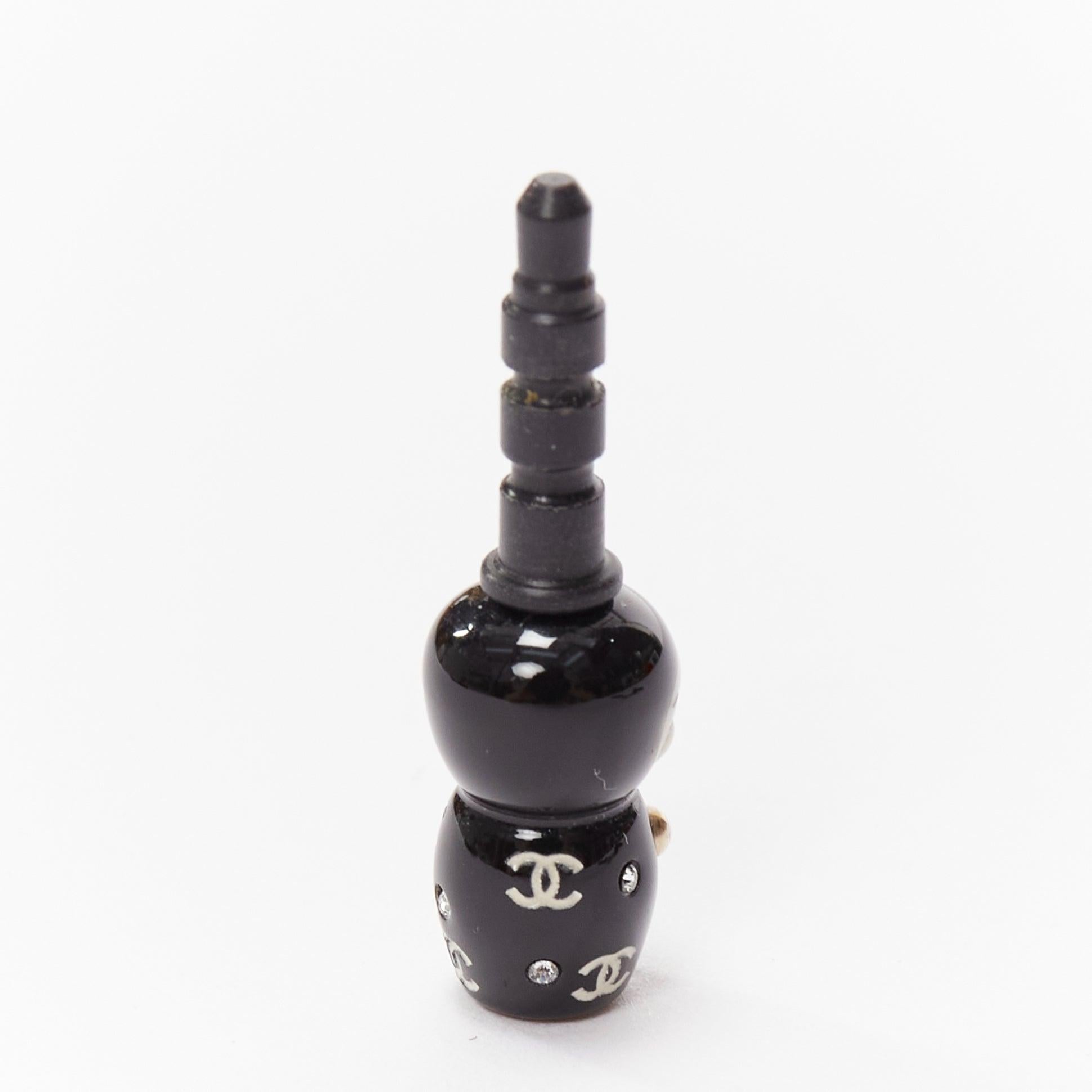CHANEL silver crystal CC black china doll earphone jack charm x2 In New Condition In Hong Kong, NT