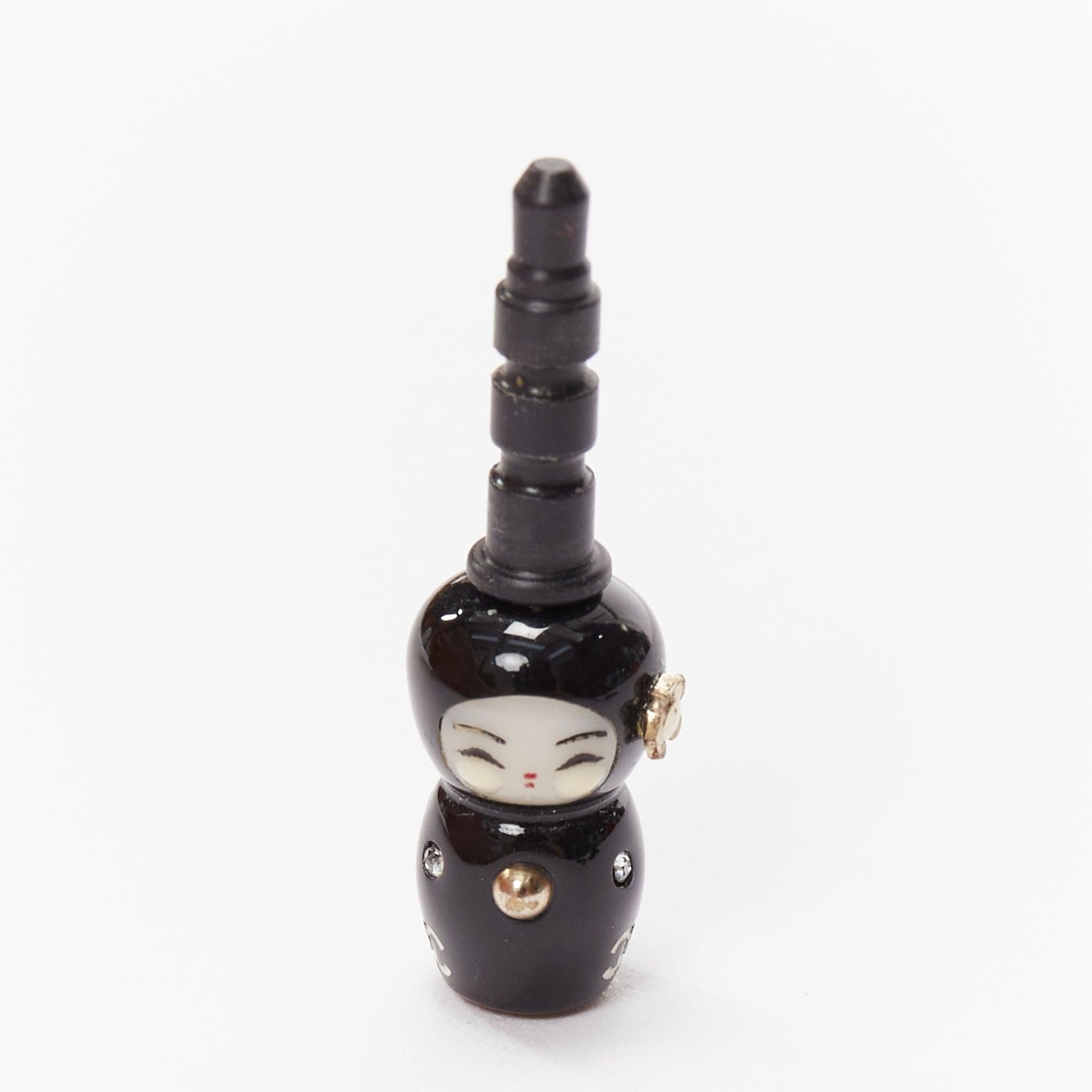 Women's or Men's CHANEL silver crystal CC black china doll earphone jack charm x2