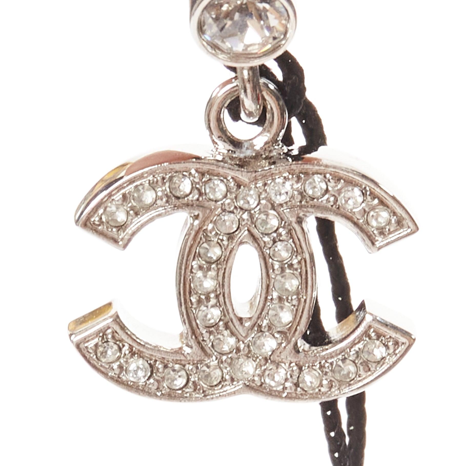 CHANEL silver crystal CC black china doll earphone jack charm x2 1