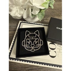 Chanel Silver Crystal CC Cat Statement Brooch