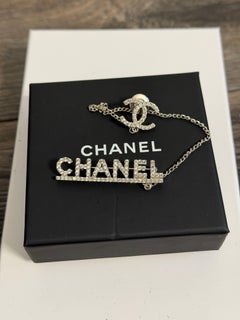 Chanel Silver Crystal CC Chain Pin Brooch