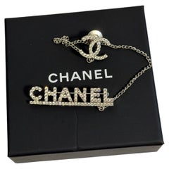 Chanel Silver Crystal CC Chain Pin Brooch