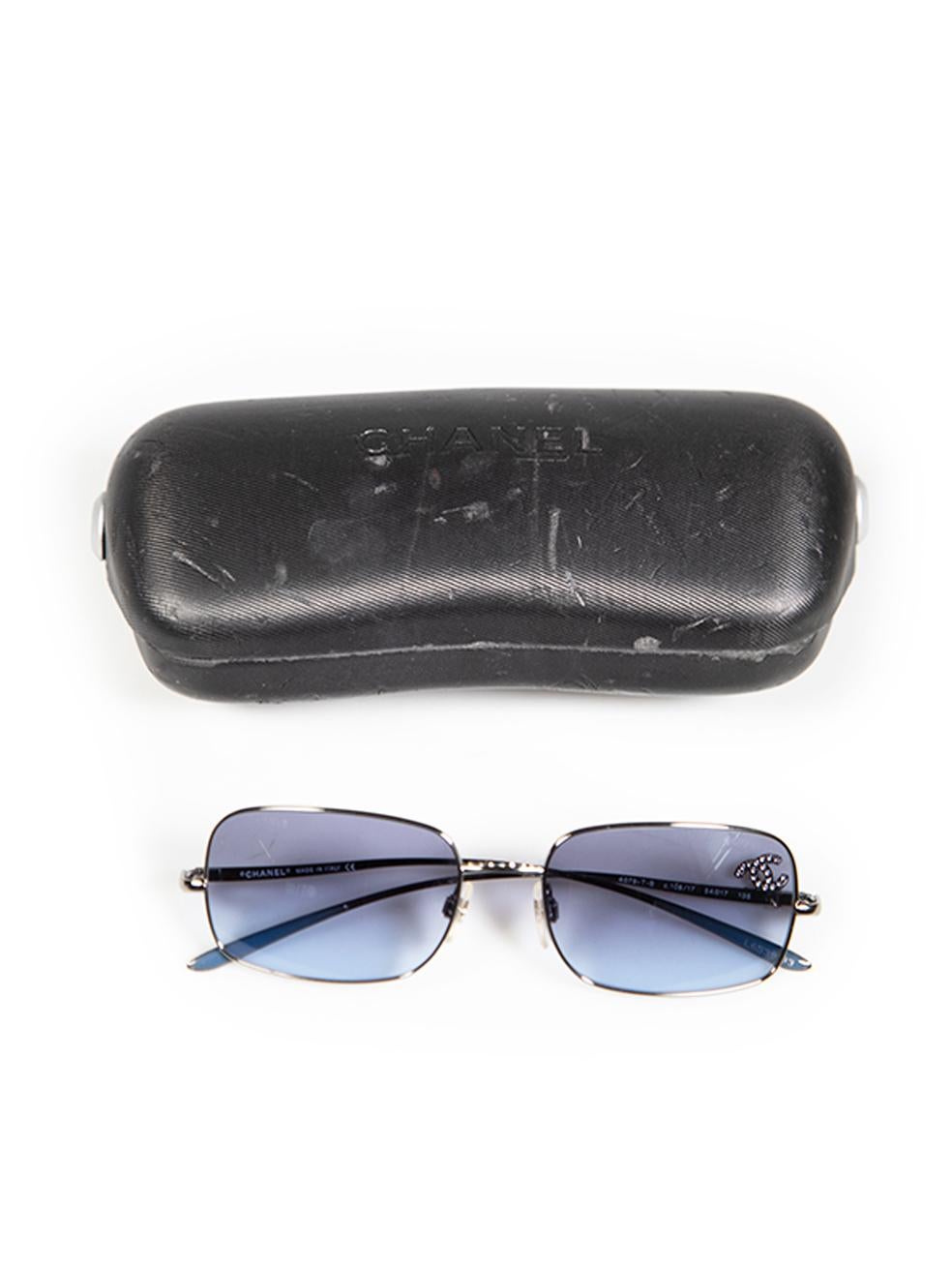 Chanel Silver Crystal CC Charm 4079-T-B Sunglasses For Sale 4