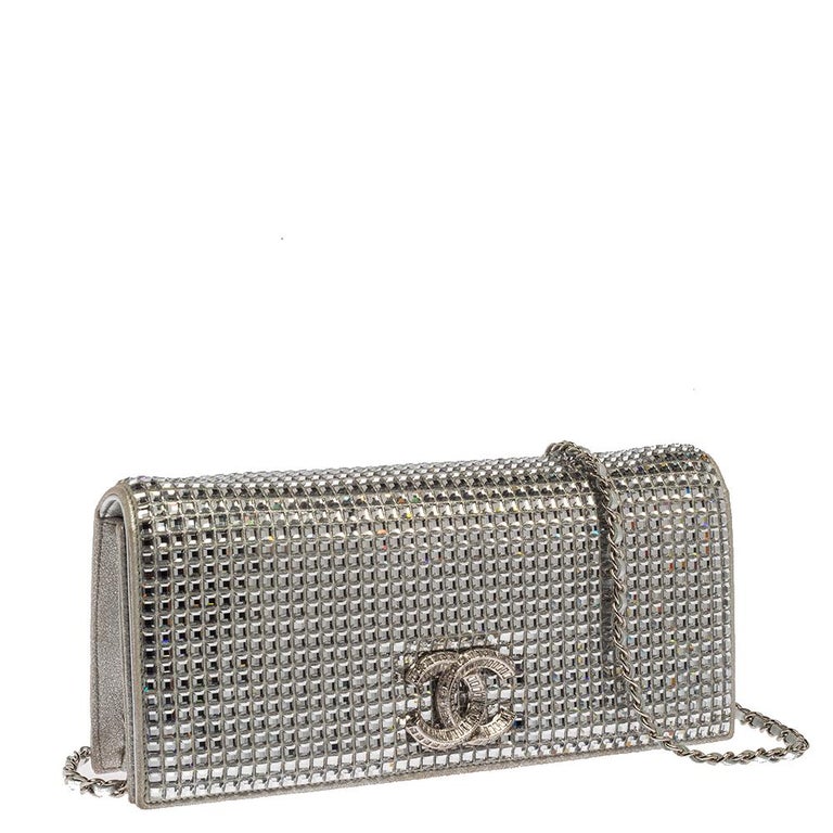 Chanel Silver Crystal Embellished Paris-Dubai Chain Clutch at 1stDibs