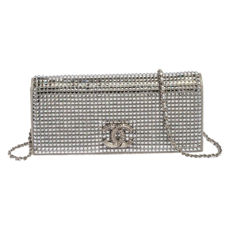 Chanel Silver Crystal Embellished Paris-Dubai Chain Clutch