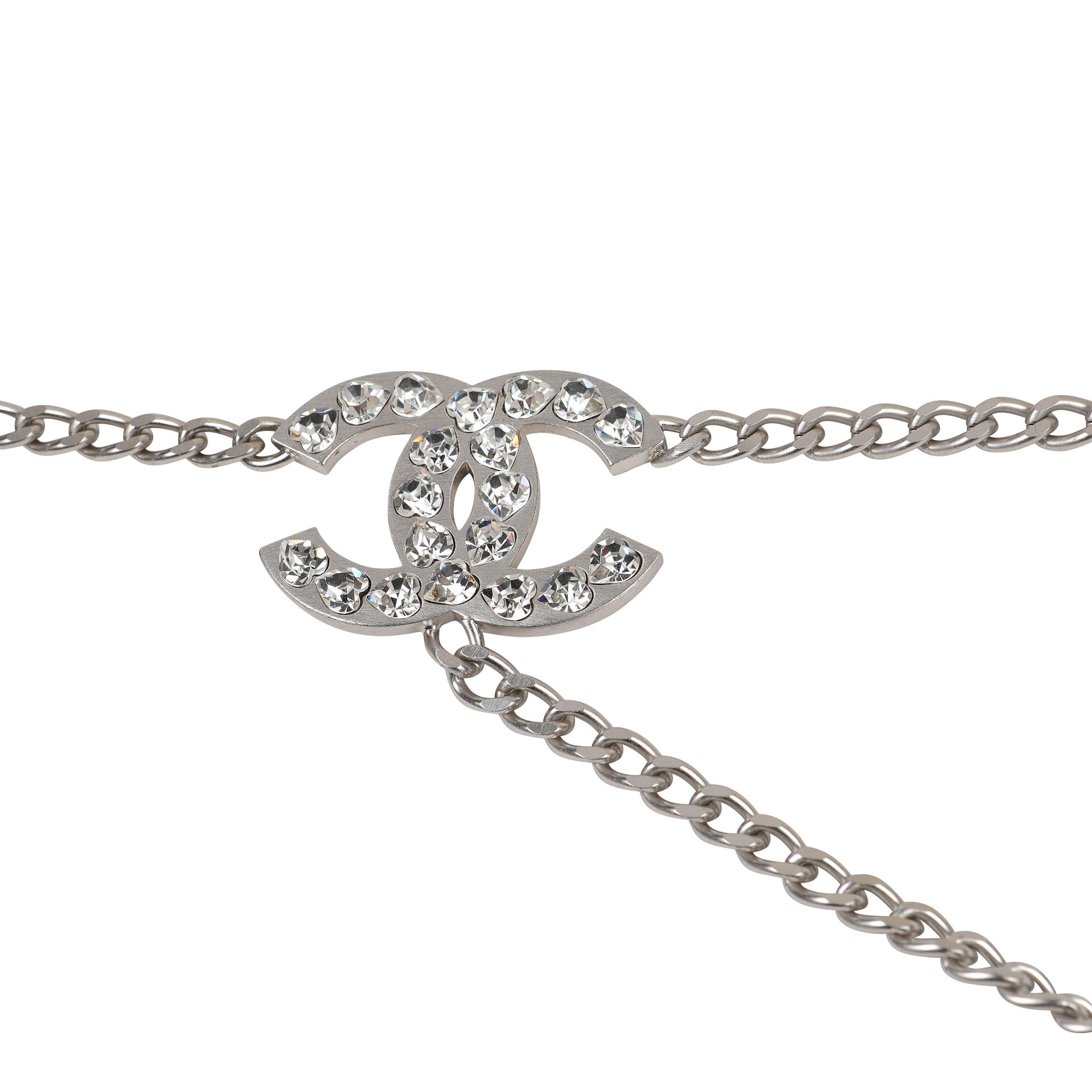 Chanel Silver Crystal Heart Belt Necklace (2004) In Excellent Condition For Sale In Palm Beach, FL