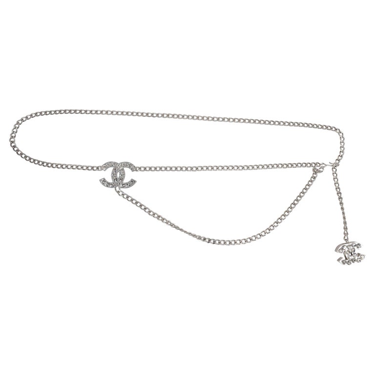 Chanel Silver Crystal Heart Belt Necklace (2004) For Sale at 