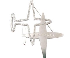 Chanel Silver Double Plane Crystal CC Large Brooch