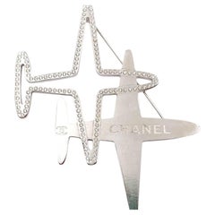 Chanel Silver Double Plane Crystal CC Large Brooch