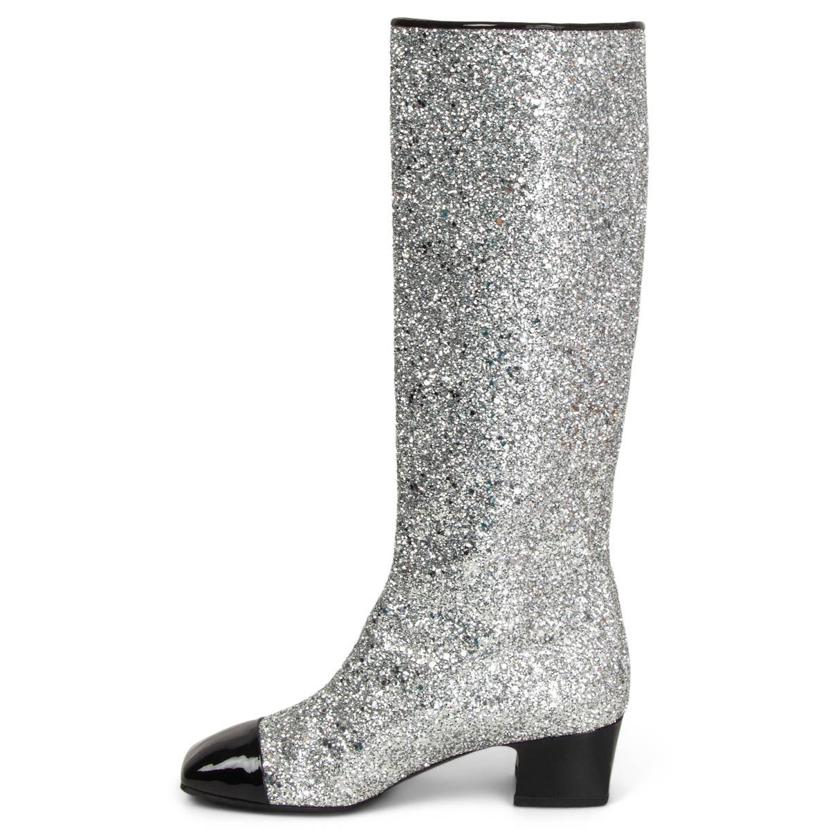 chanel silver glitter boots