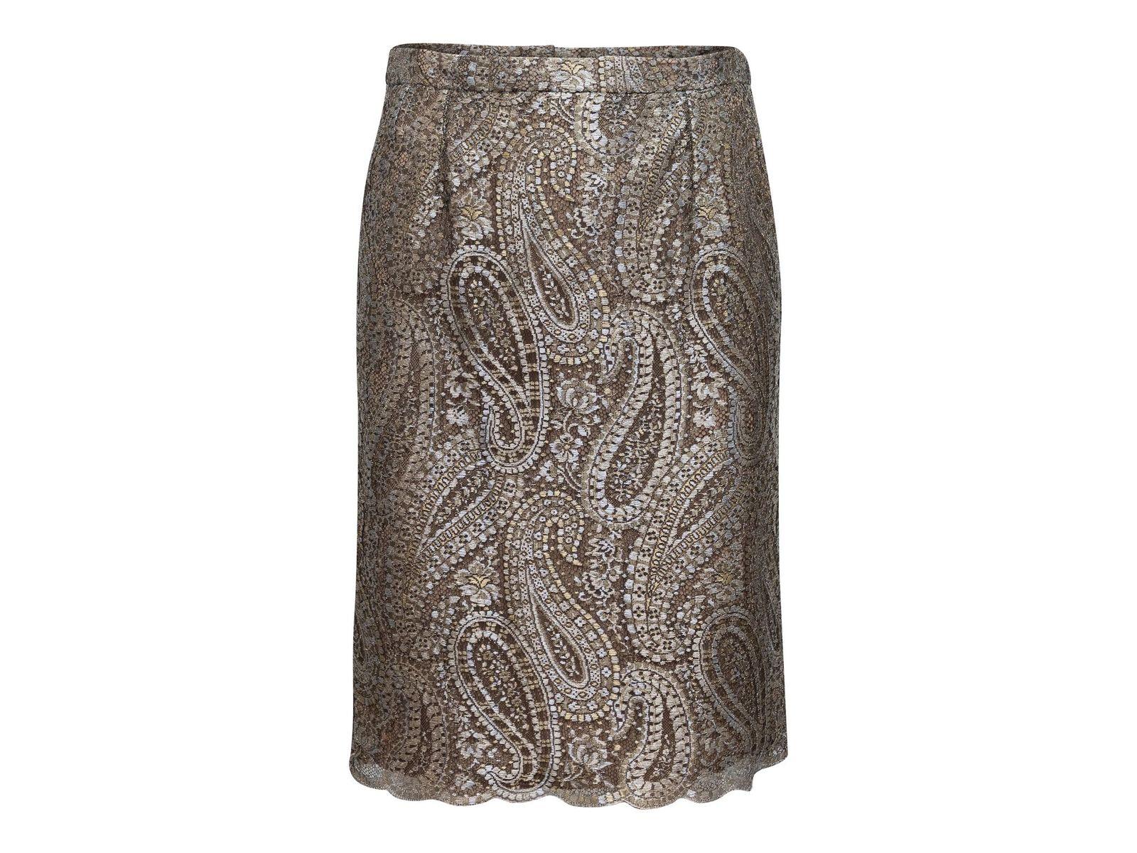 Gray Chanel Silver & Gold Metallic Lace Skirt