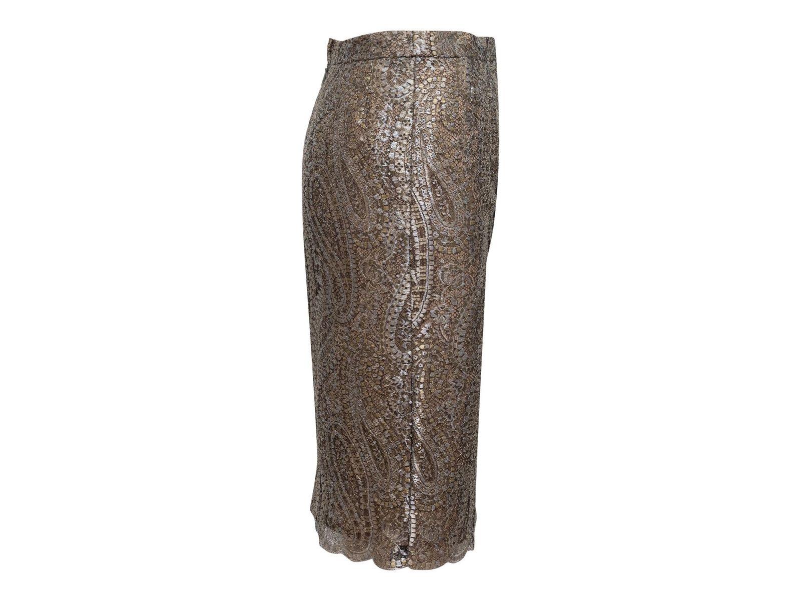 Chanel Silver & Gold Metallic Lace Skirt In Good Condition In New York, NY