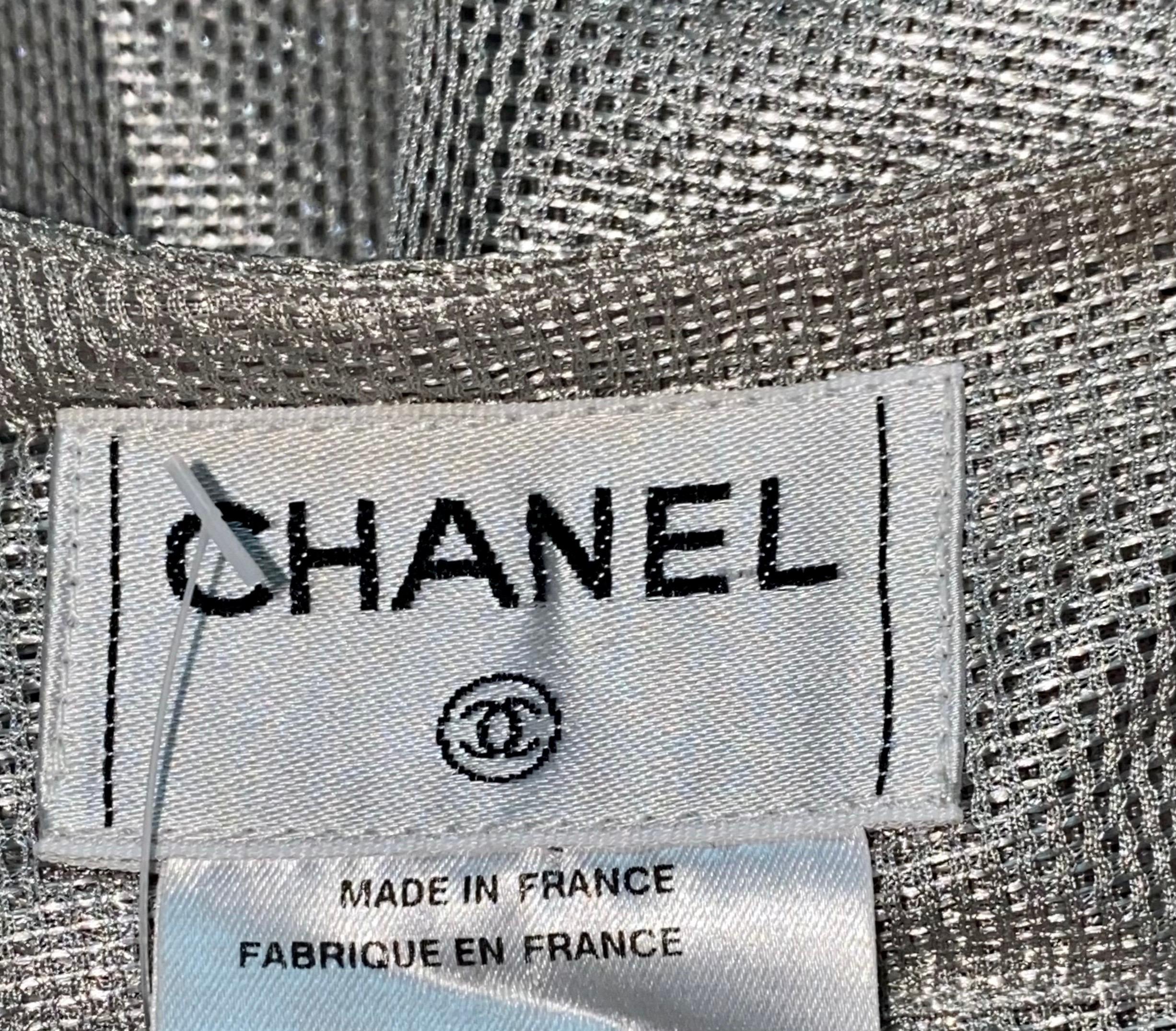 CHANEL Silver Grey Mesh Asymmetric Skirt - Special Piece 40 For Sale 6