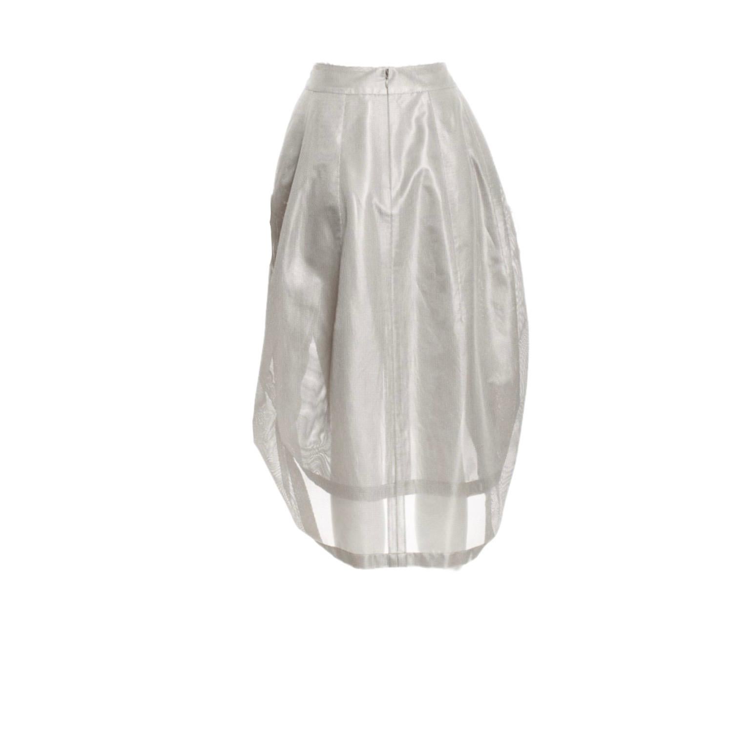 CHANEL Silver Grey Mesh Asymmetric Skirt - Special Piece 40 For Sale 1