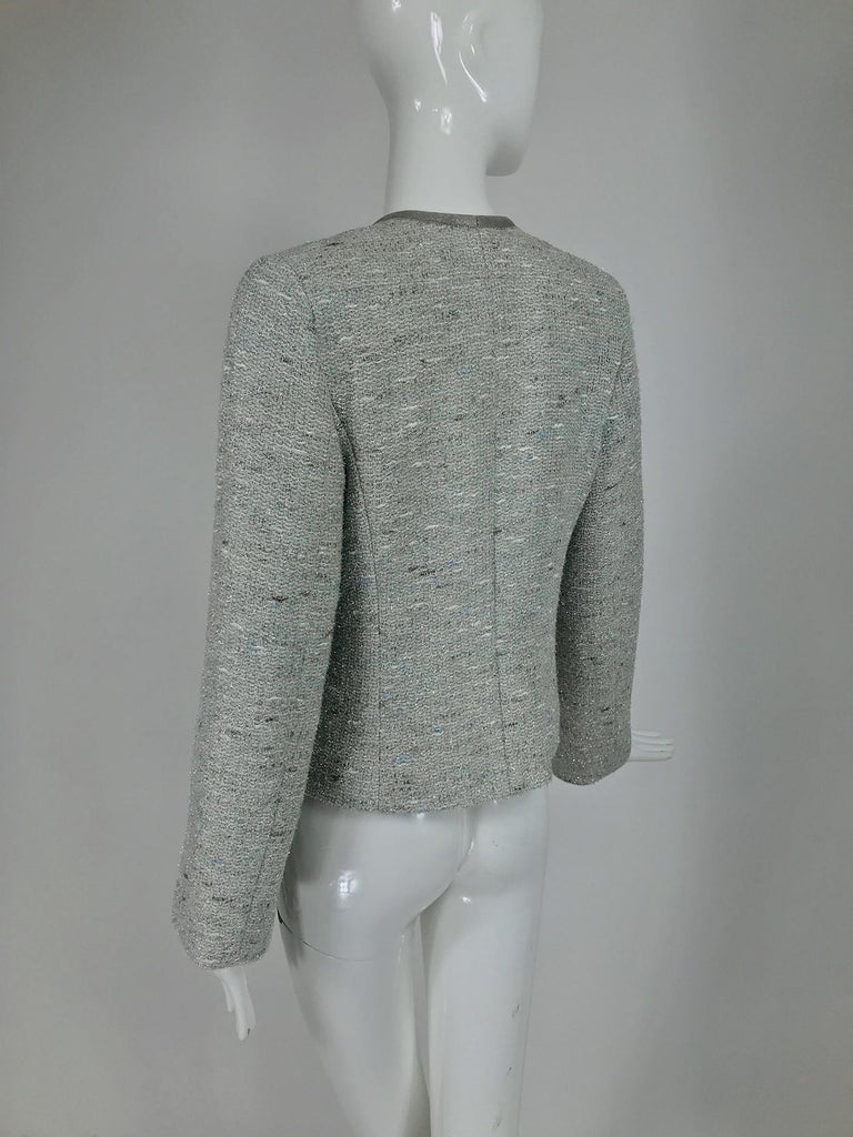 Chanel Silver Grey Metallic Slub Tweed Jacket 1999A 42 For Sale at 1stDibs