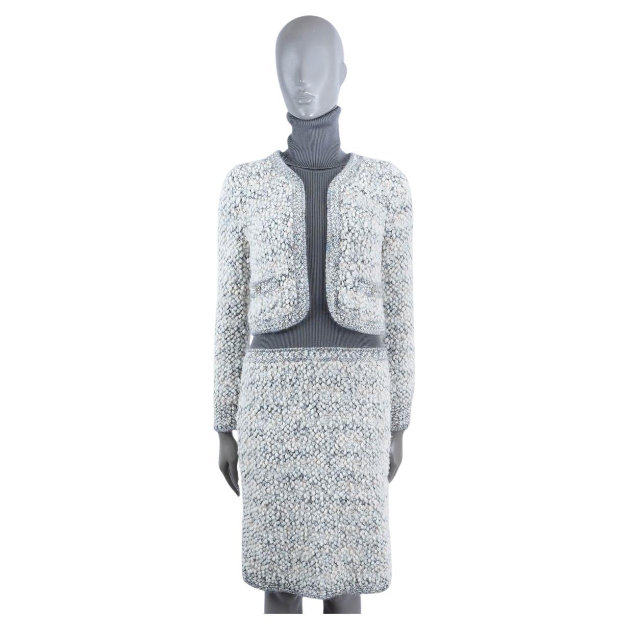 CHANEL silver grey & white 2016 16A ROME LAYERED BOUCLE Dress 38 S For Sale