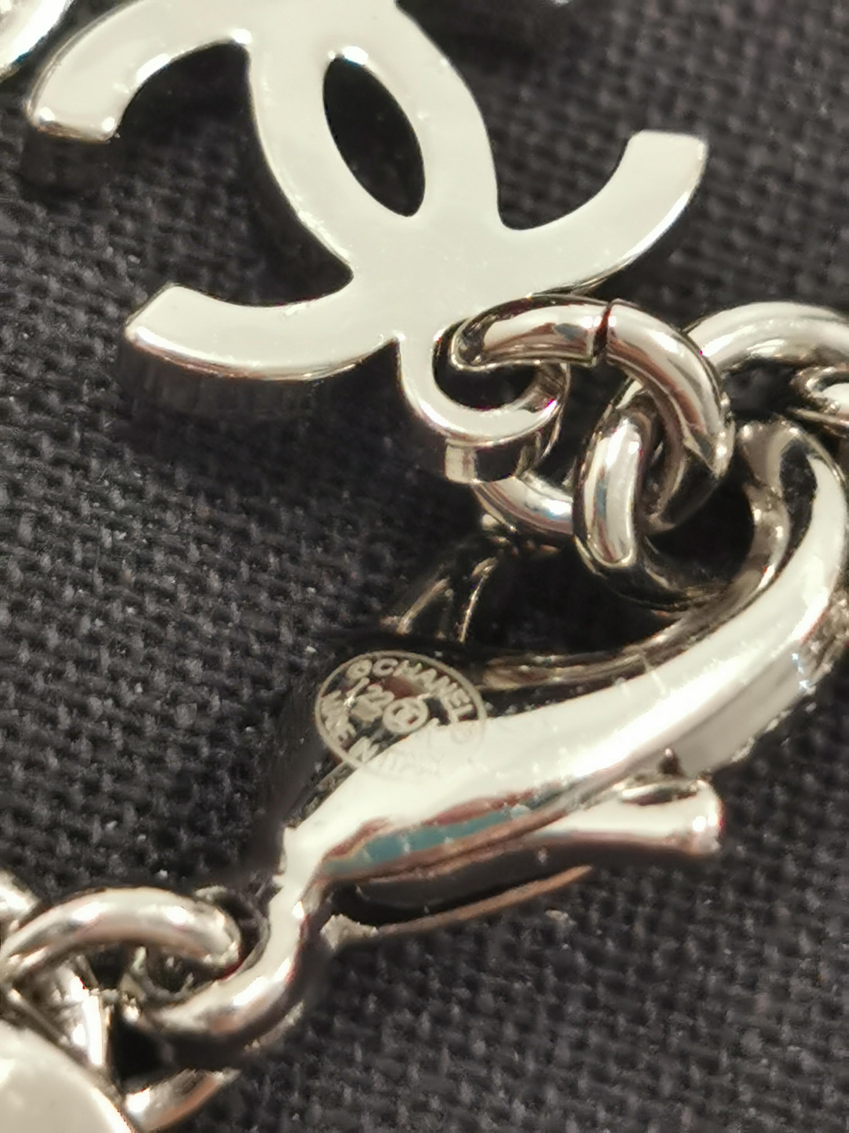 Contemporary Chanel Silver Gunmetal Cropped CC Logo Chain Bracelet