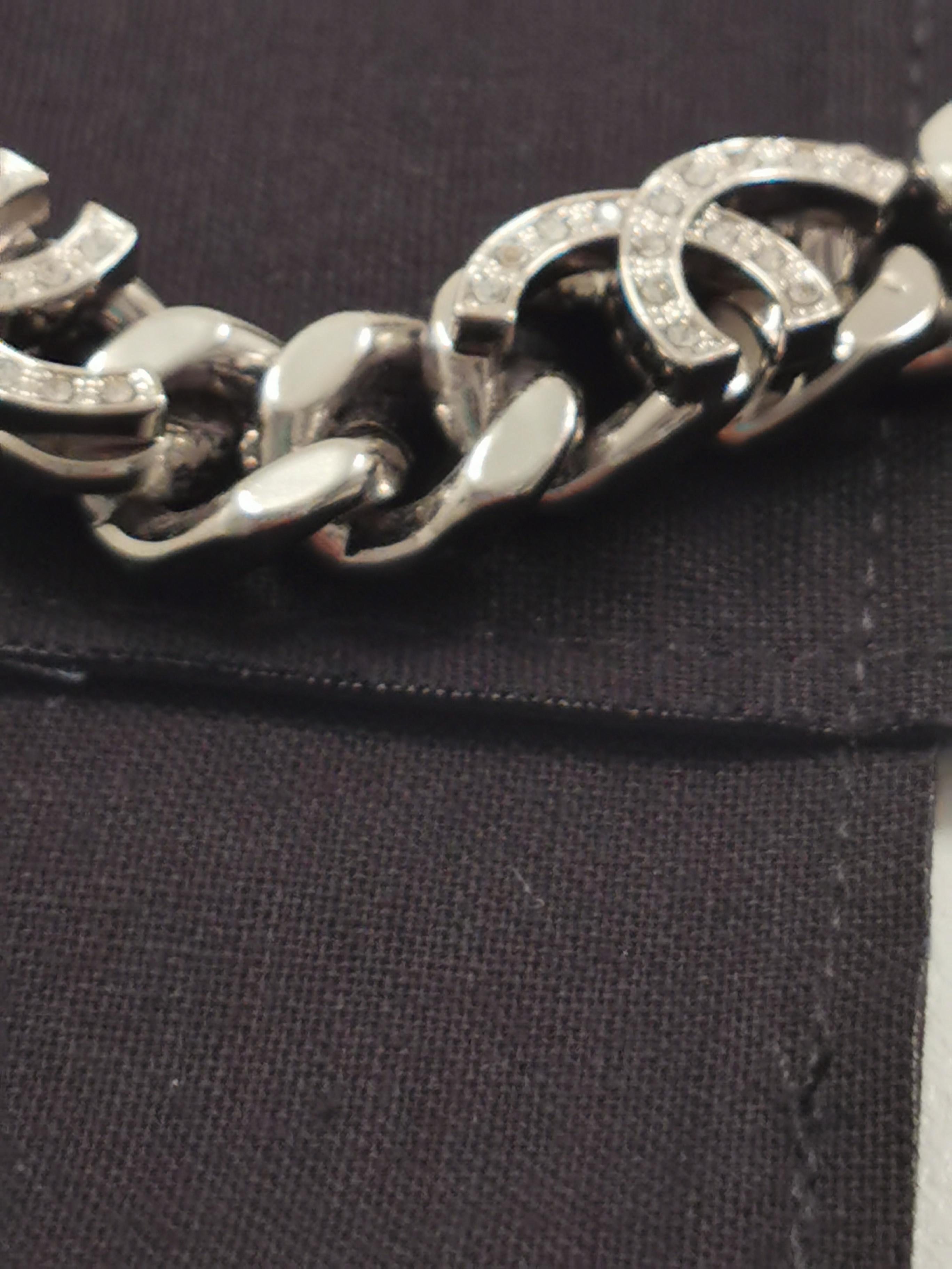 Chanel Silver Gunmetal Cropped CC Logo Chain Bracelet In Excellent Condition In PUTNEY, NSW