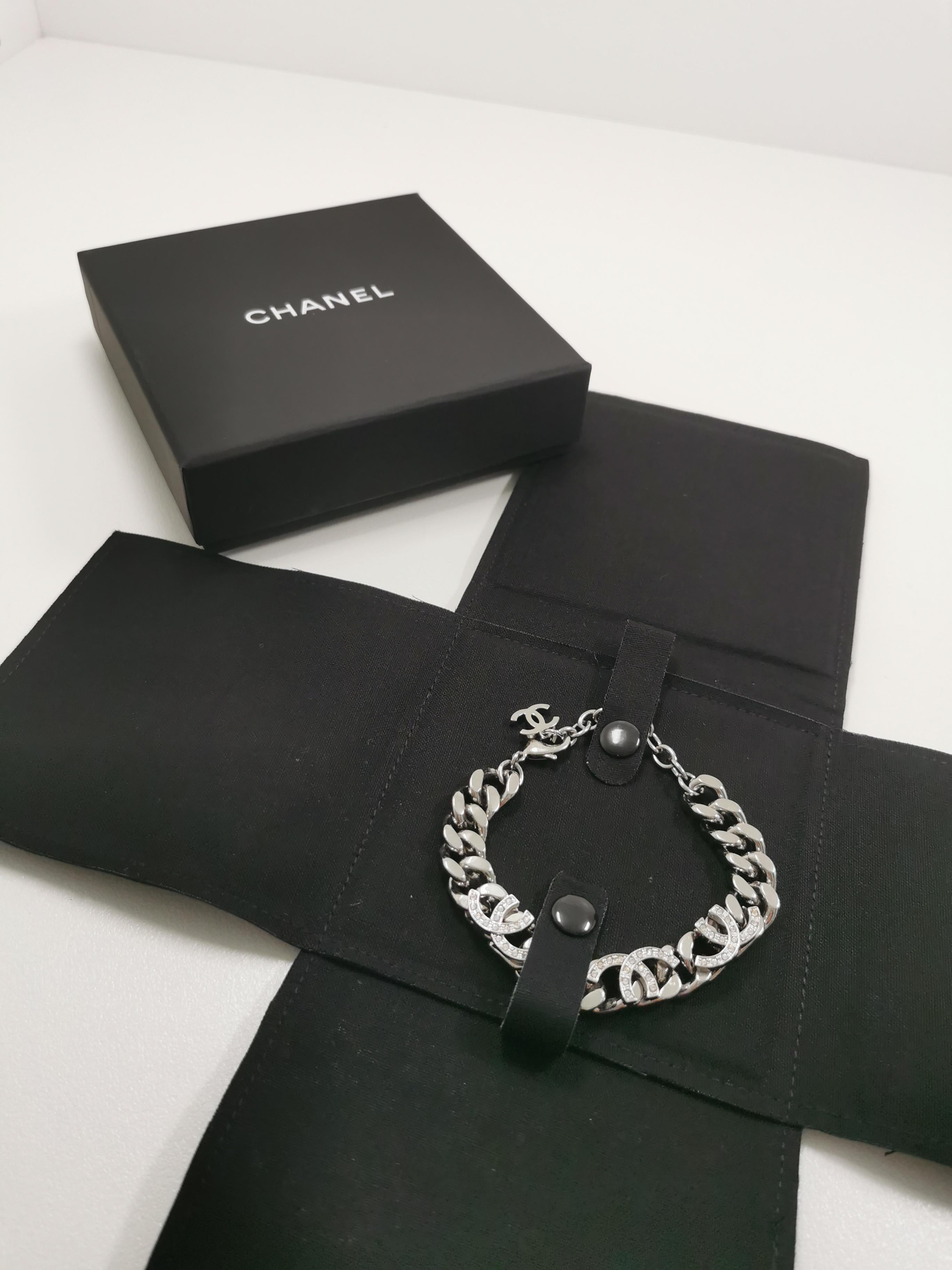 Chanel Silver Gunmetal Cropped CC Logo Chain Bracelet 1