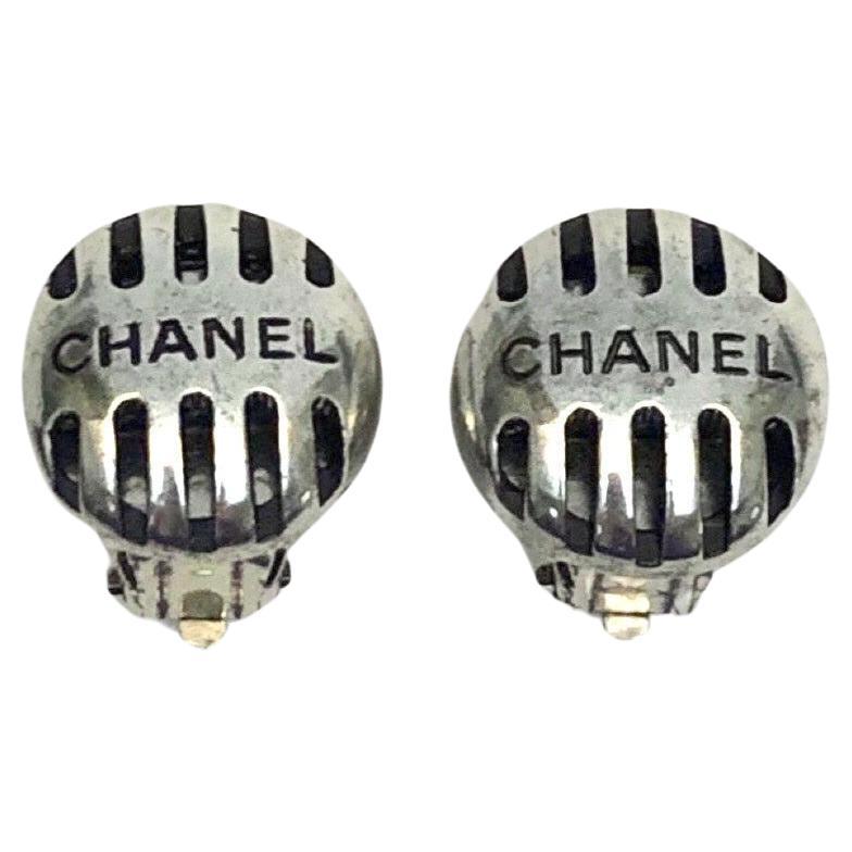Chanel Silver Hardware Clip On Earrings  For Sale