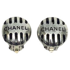 Vintage Chanel Silver Hardware Clip On Earrings 