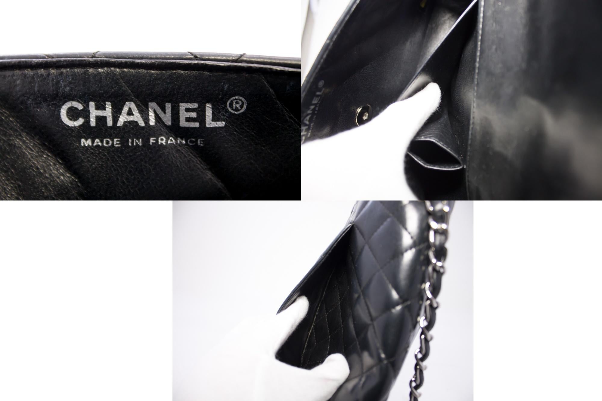 CHANEL Silver Hw Single Chain Flap Shoulder Bag Black Quilted Lam 1