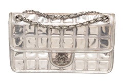 Chanel Silver Ice Cube Quilted Vinyl CC Medium Flap Bag