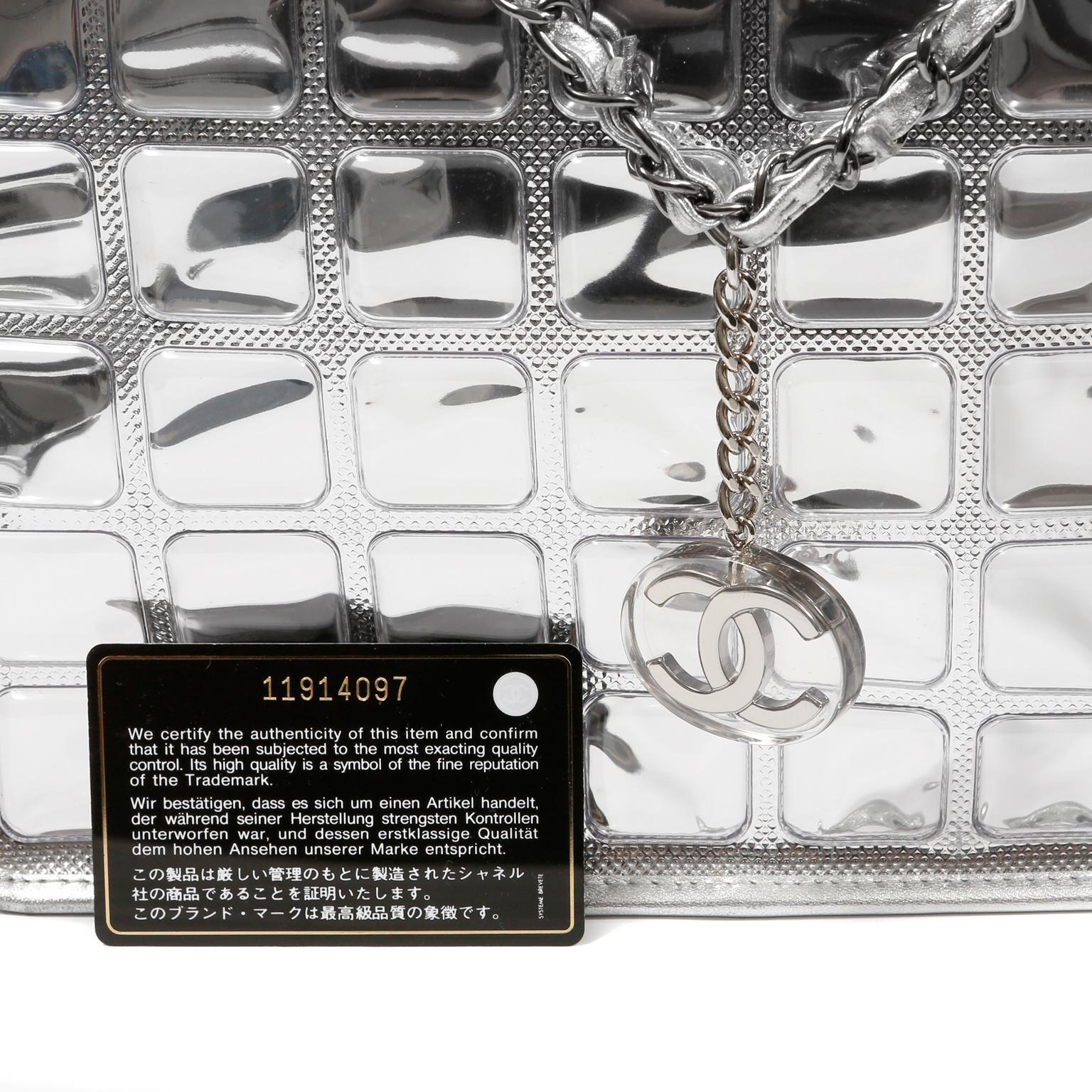 Chanel Silver Ice Cube Shopper Tote In Excellent Condition In Palm Beach, FL