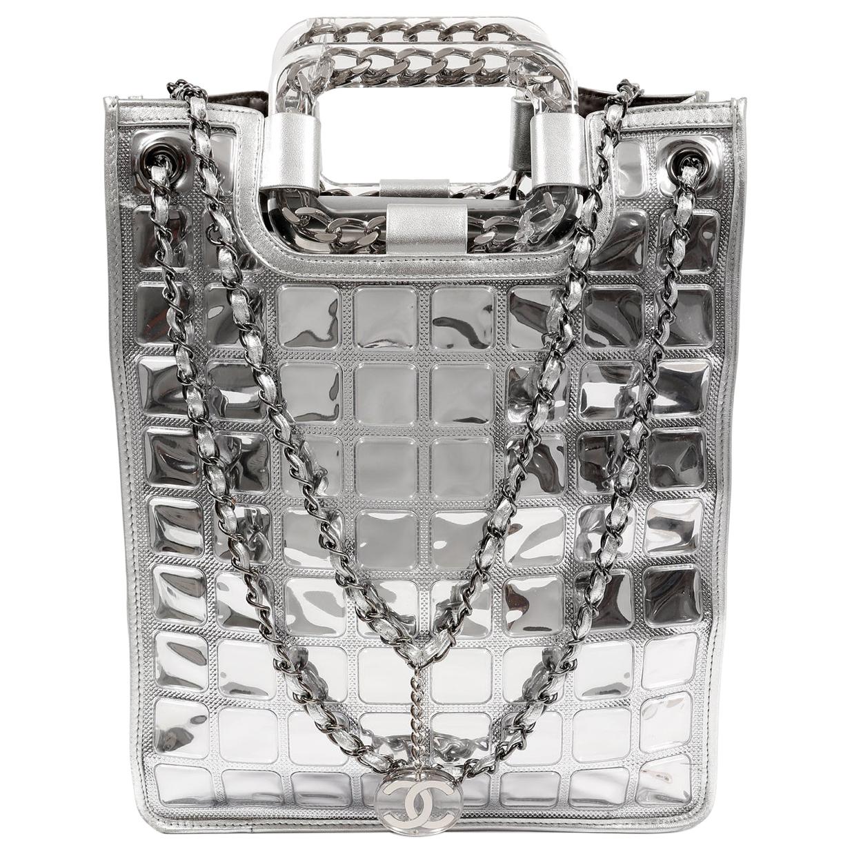 Chanel Silver Ice Cube Shopper Tote at 1stDibs