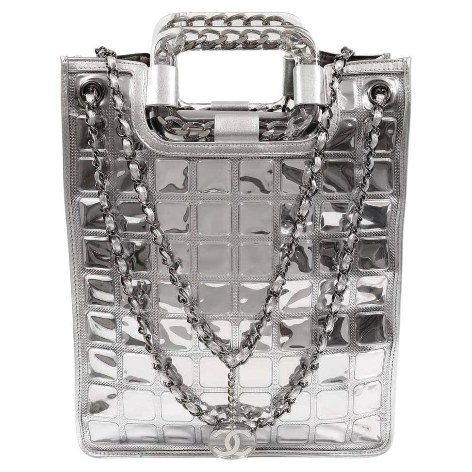 Chanel Silver Ice Cube Shopper Tote For Sale