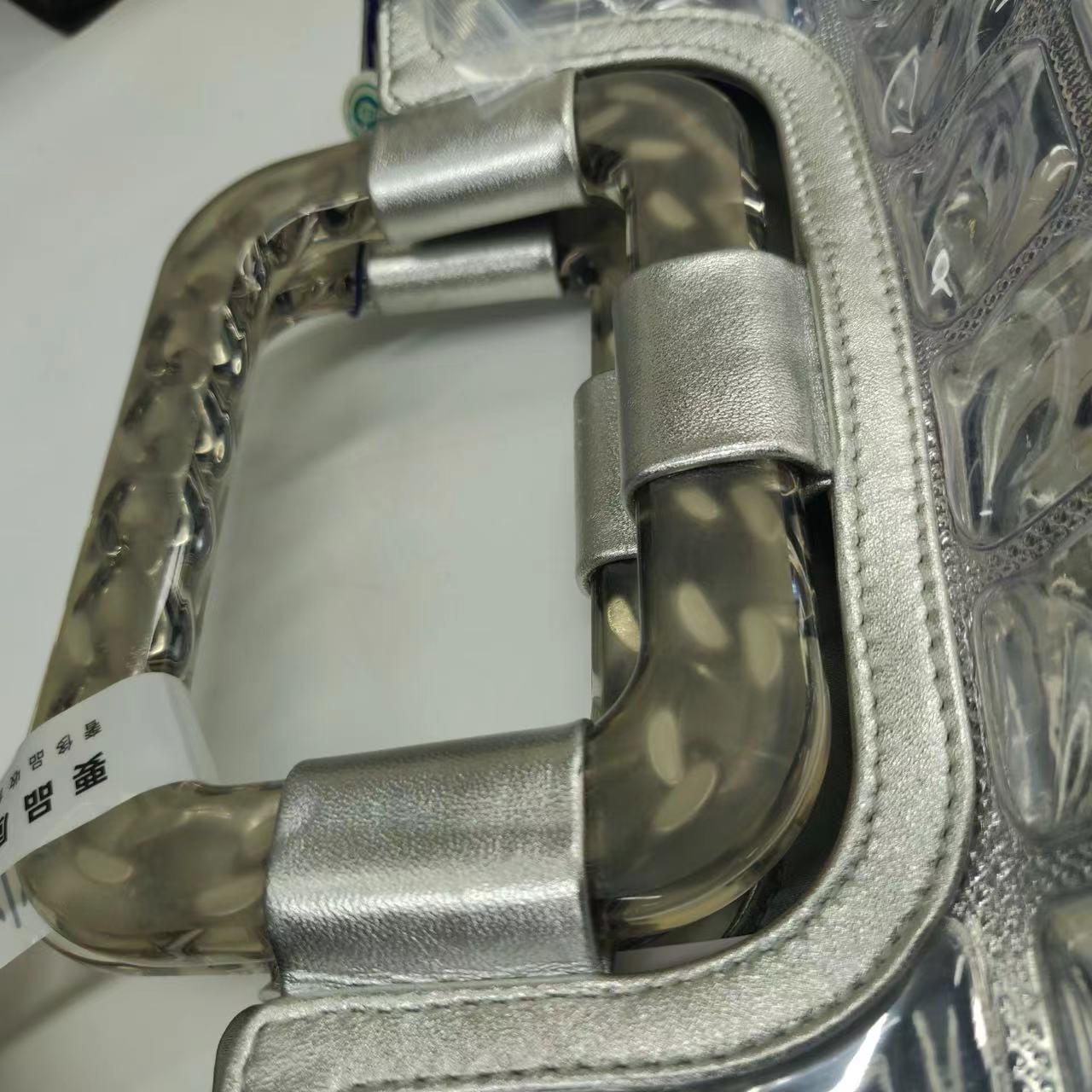 Chanel Silver Ice Cube Tote Leather and Vinyl with Chains For Sale 8
