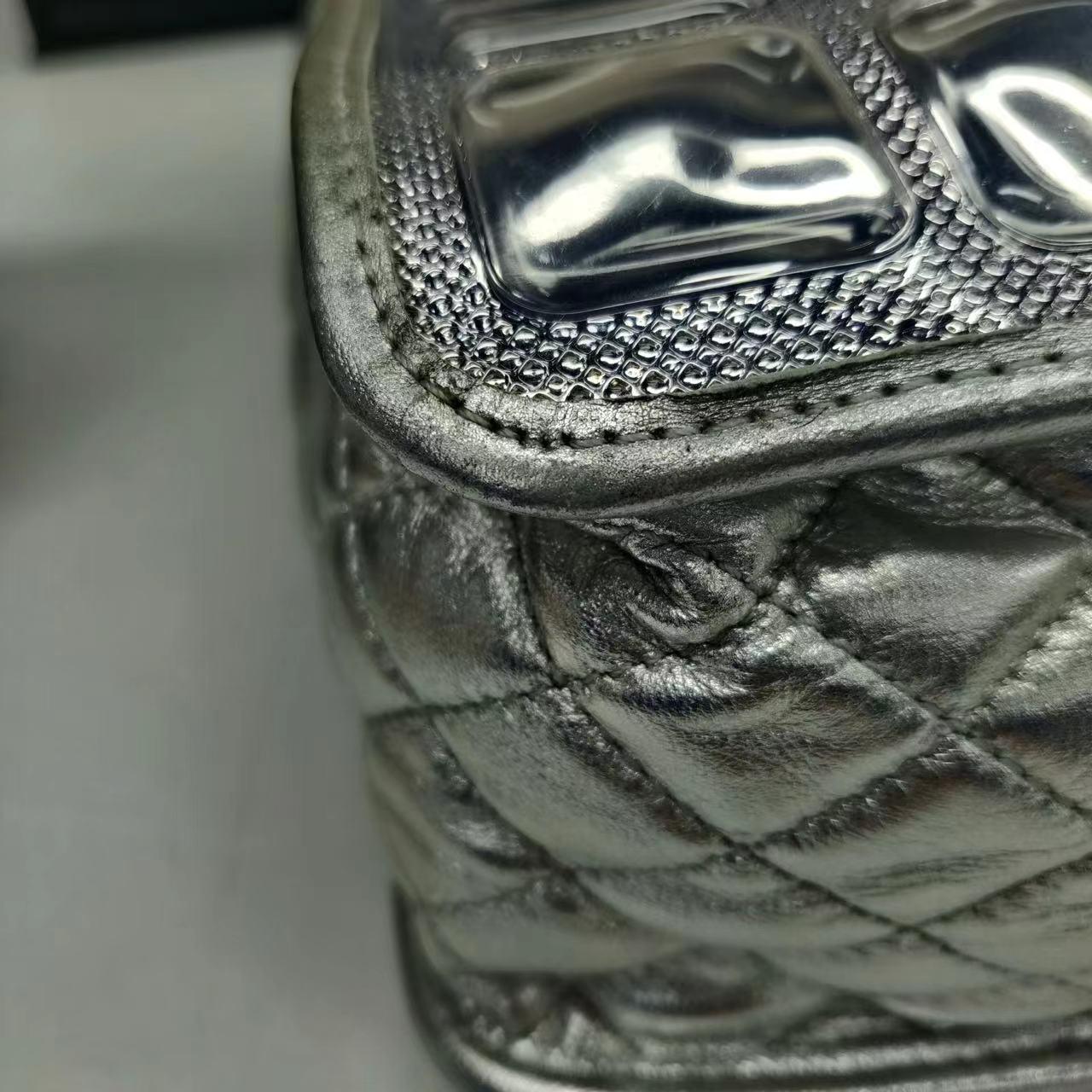 Chanel Silver Ice Cube Tote Leather and Vinyl with Chains For Sale 11