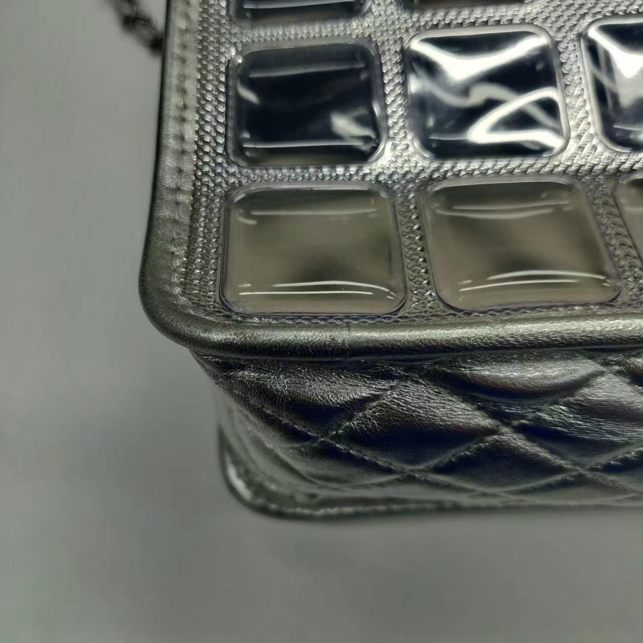 Chanel Silver Ice Cube Tote Leather and Vinyl with Chains For Sale 13