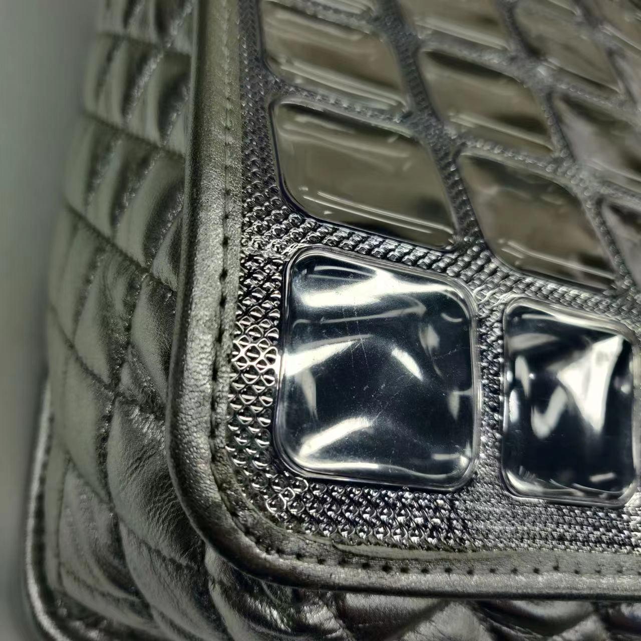 Chanel Silver Ice Cube Tote Leather and Vinyl with Chains For Sale 14
