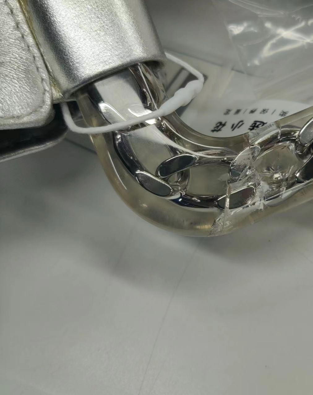 Chanel Silver Ice Cube Tote Leather and Vinyl with Chains For Sale 15