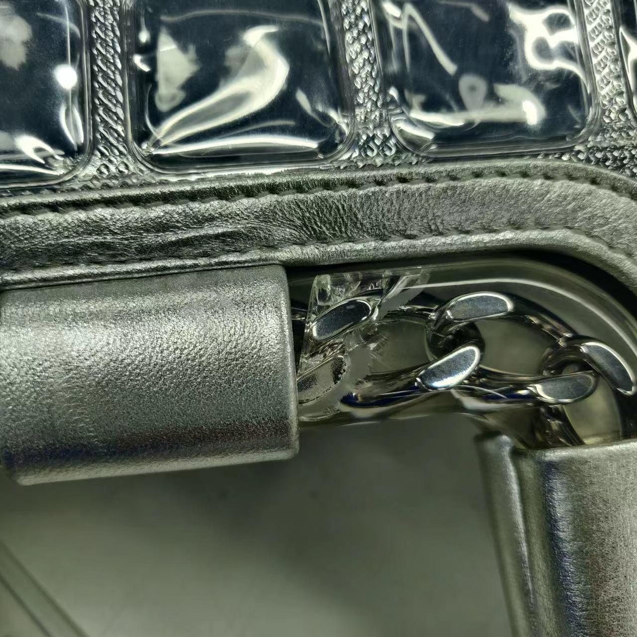 Chanel Silver Ice Cube Tote Leather and Vinyl with Chains For Sale 16