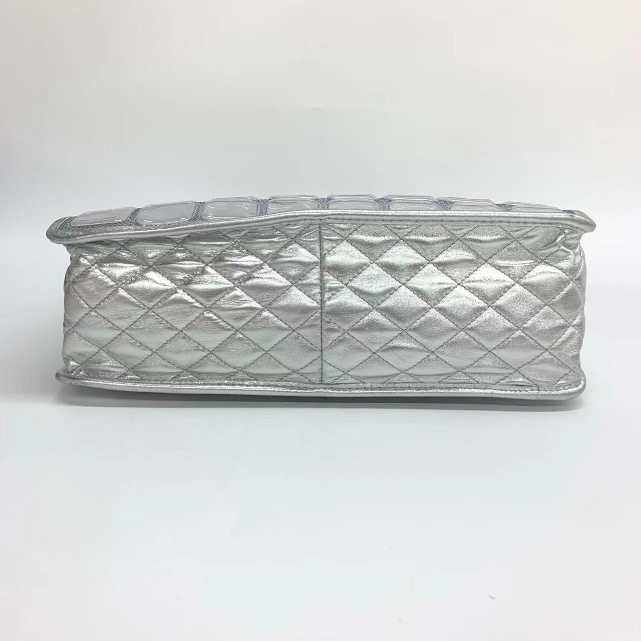 Chanel Silver Ice Cube Tote Leather and Vinyl with Chains For Sale 2