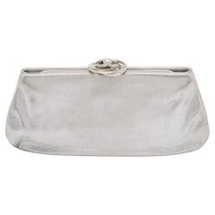 Chanel Silver Iridescent Leather Crystal Camellia Clutch