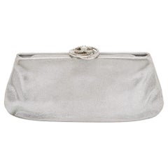 Chanel Argento Iridescente Pelle Cristallo Camellia Clutch