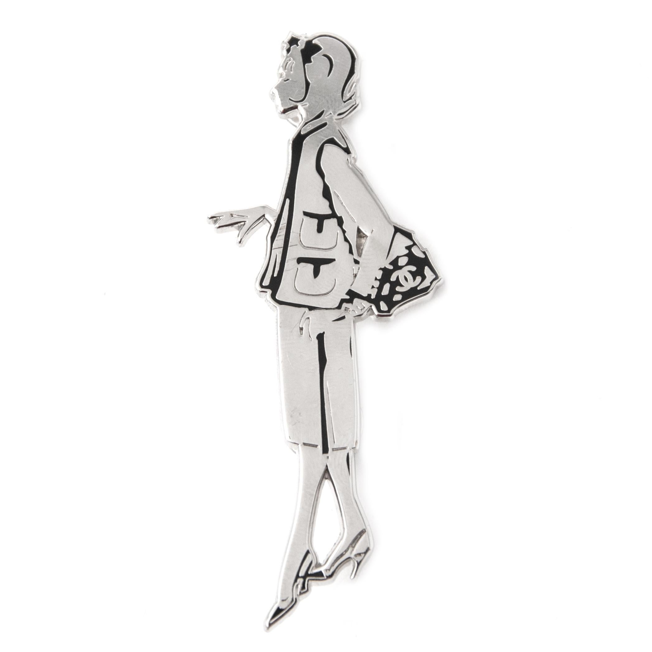 Contemporary Chanel Silver Lady Coco Pin Brooch