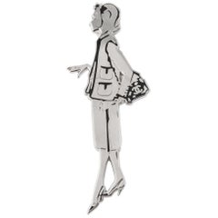 Chanel Silver Lady Coco Pin Brooch