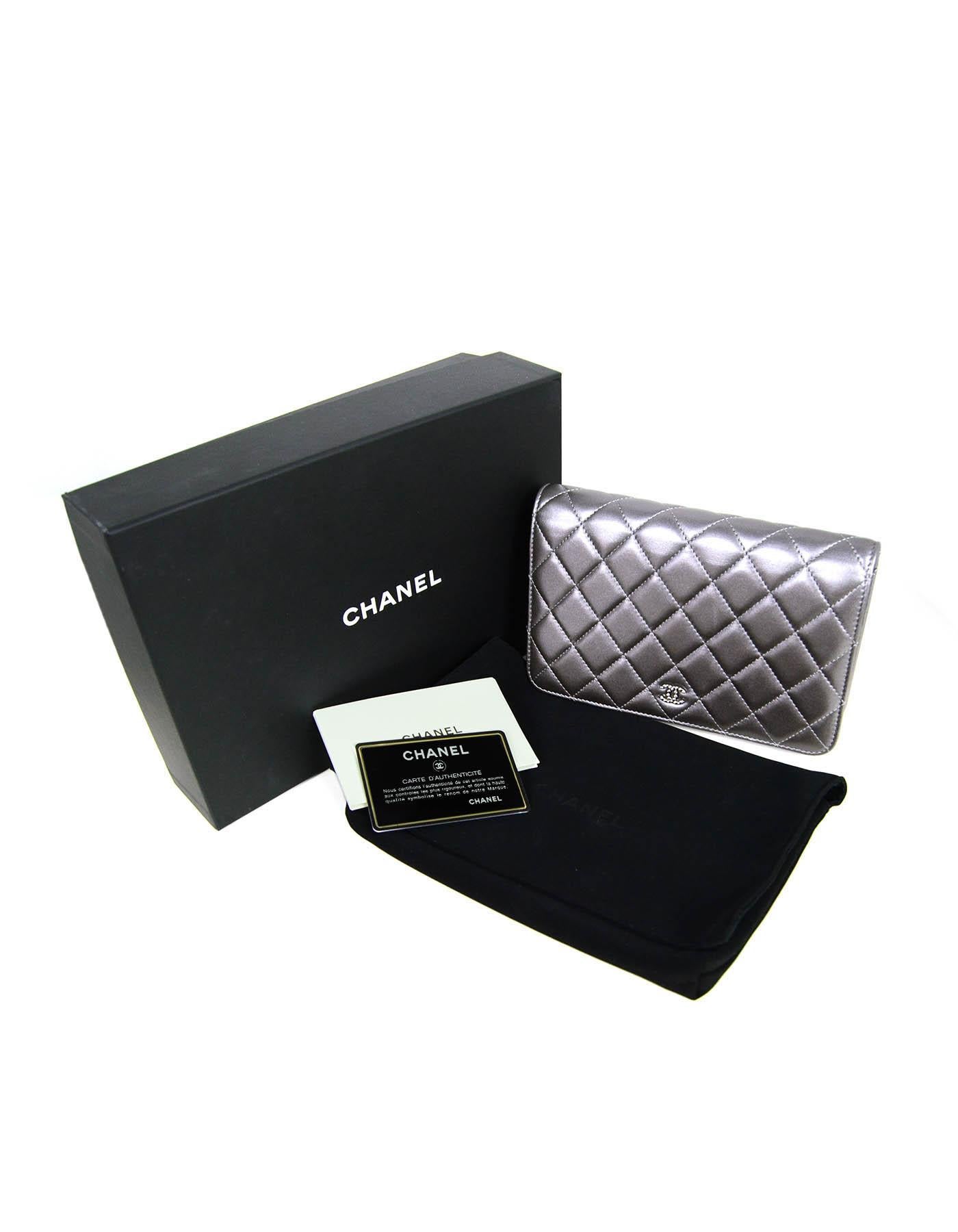 Chanel Silver Lambskin Pearl My Shoulder Wallet On Chain WOC Crossbody Bag 3