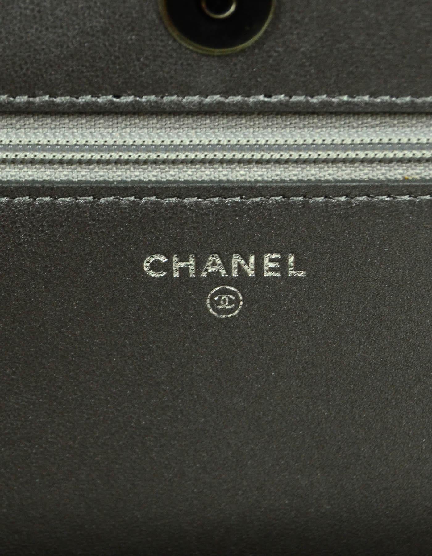 Women's Chanel Silver Lambskin Pearl My Shoulder Wallet On Chain WOC Crossbody Bag