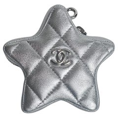 Chanel Silver Lambskin Star Zip Coin Purse Charm